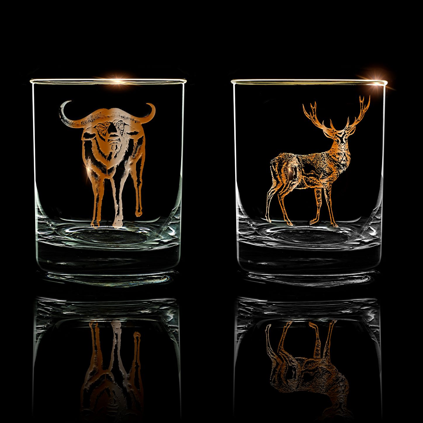 Whiskey 11.5 oz Double Old Fashion with real gold buck and bull 2 pc set - Image 9