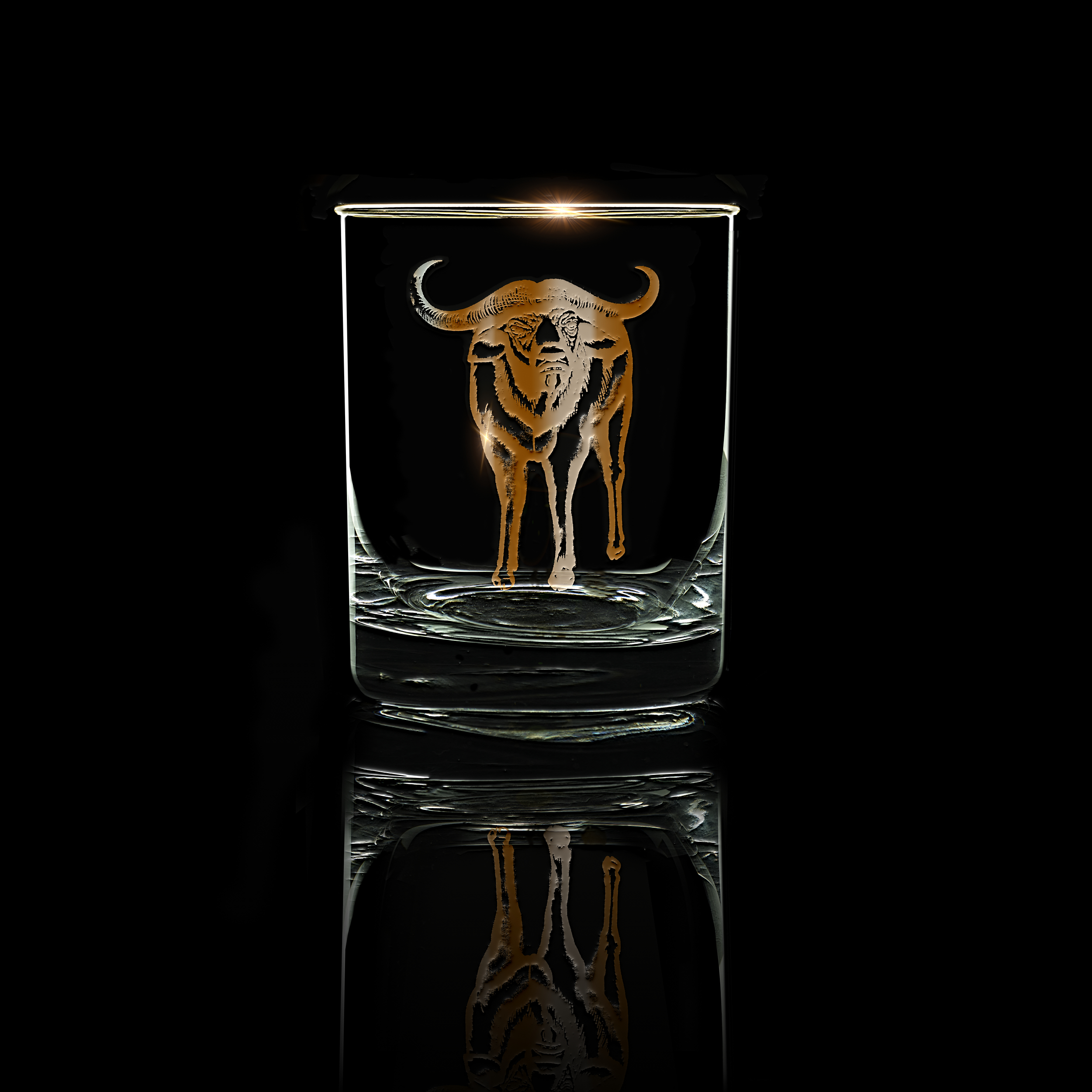 Whiskey 11.5 oz Double Old Fashion with real gold buck and bull 2 pc set - Image 4