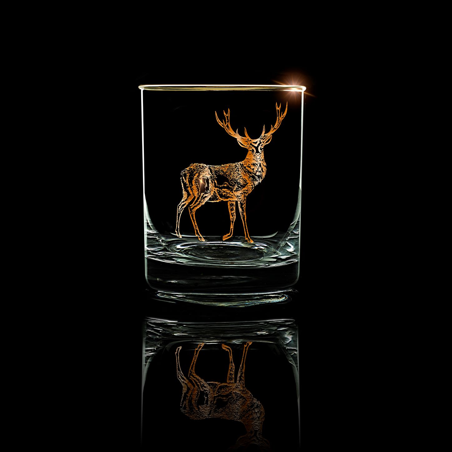 Whiskey 11.5 oz Double Old Fashion with real gold buck and bull 2 pc set - Image 5