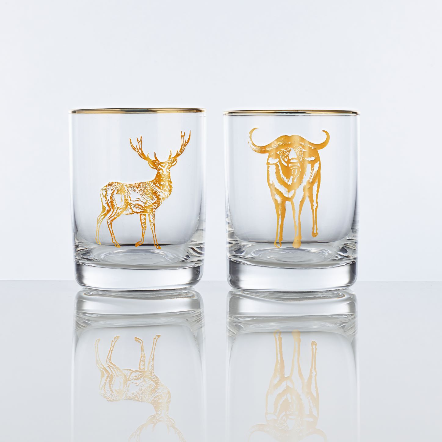 Whiskey 11.5 oz Double Old Fashion with real gold buck and bull 2 pc set - Image 6