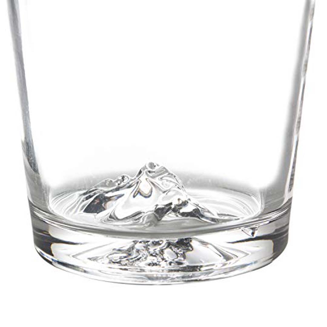 closeup of Denali inspired mountain nucleation points on bottom of pint glass.