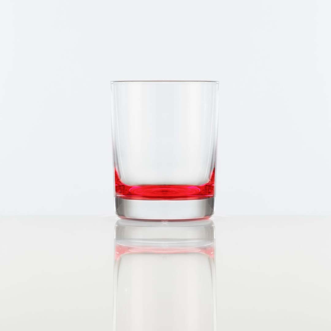 red 11.75 oz glass on a white background.