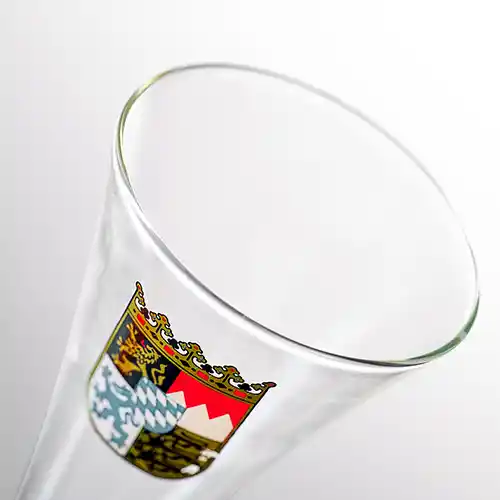 coat of arms on our half yard beer glass