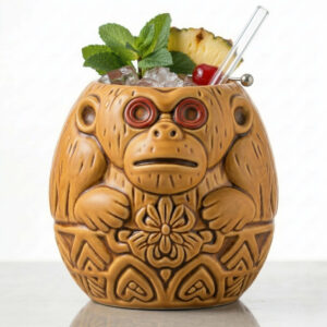 Coconut Monkey Tiki Mug, 22 oz Heavy Ceramic Hawaiian Cocktail Mug